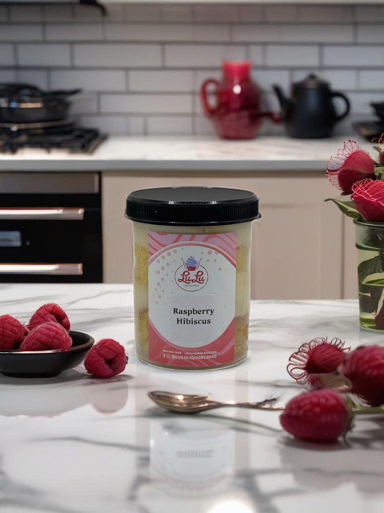 Raspberry Hibiscus Liquor Cake Jar