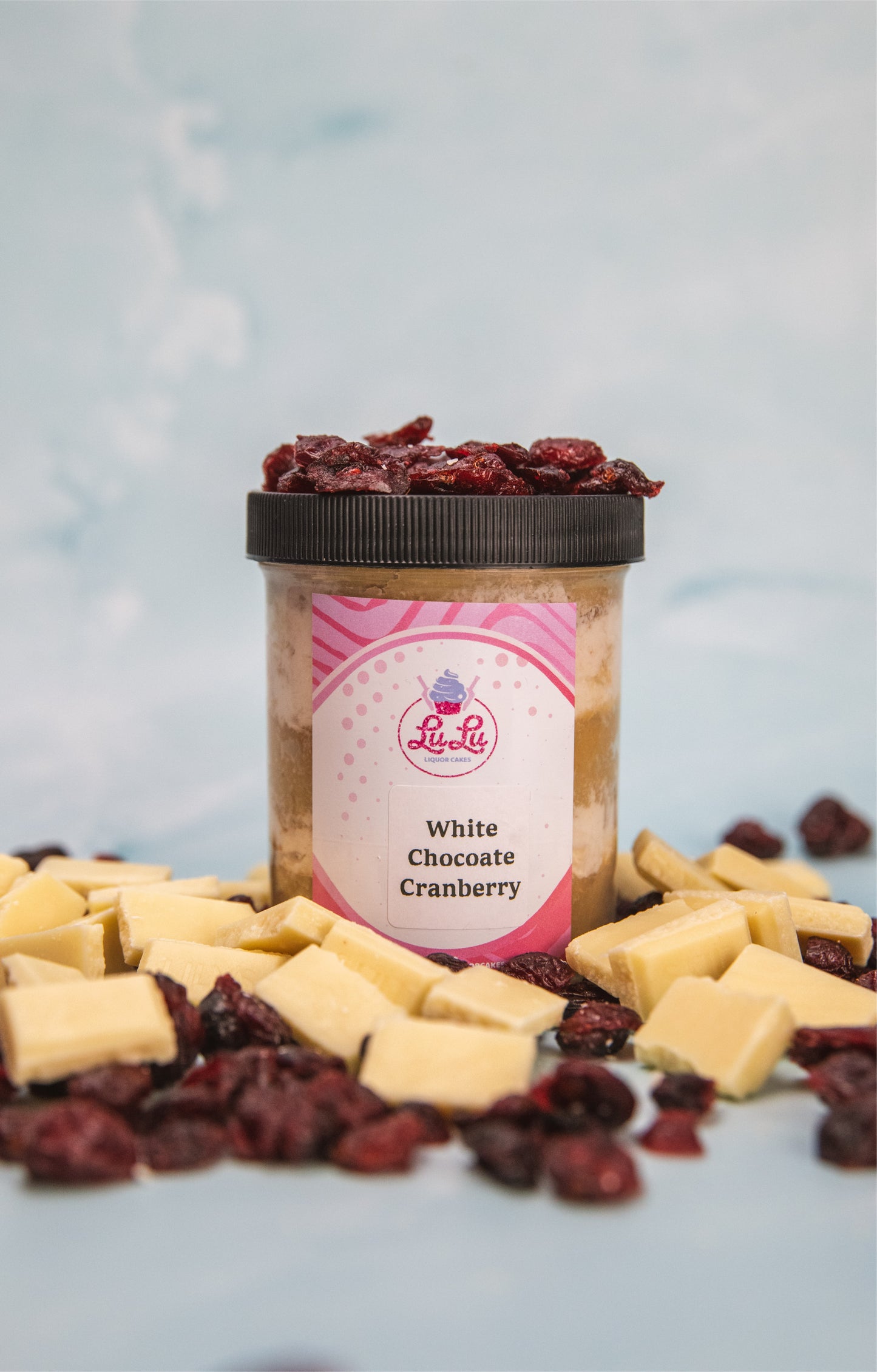 White Chocolate Cranberry Liquor Cake Jar