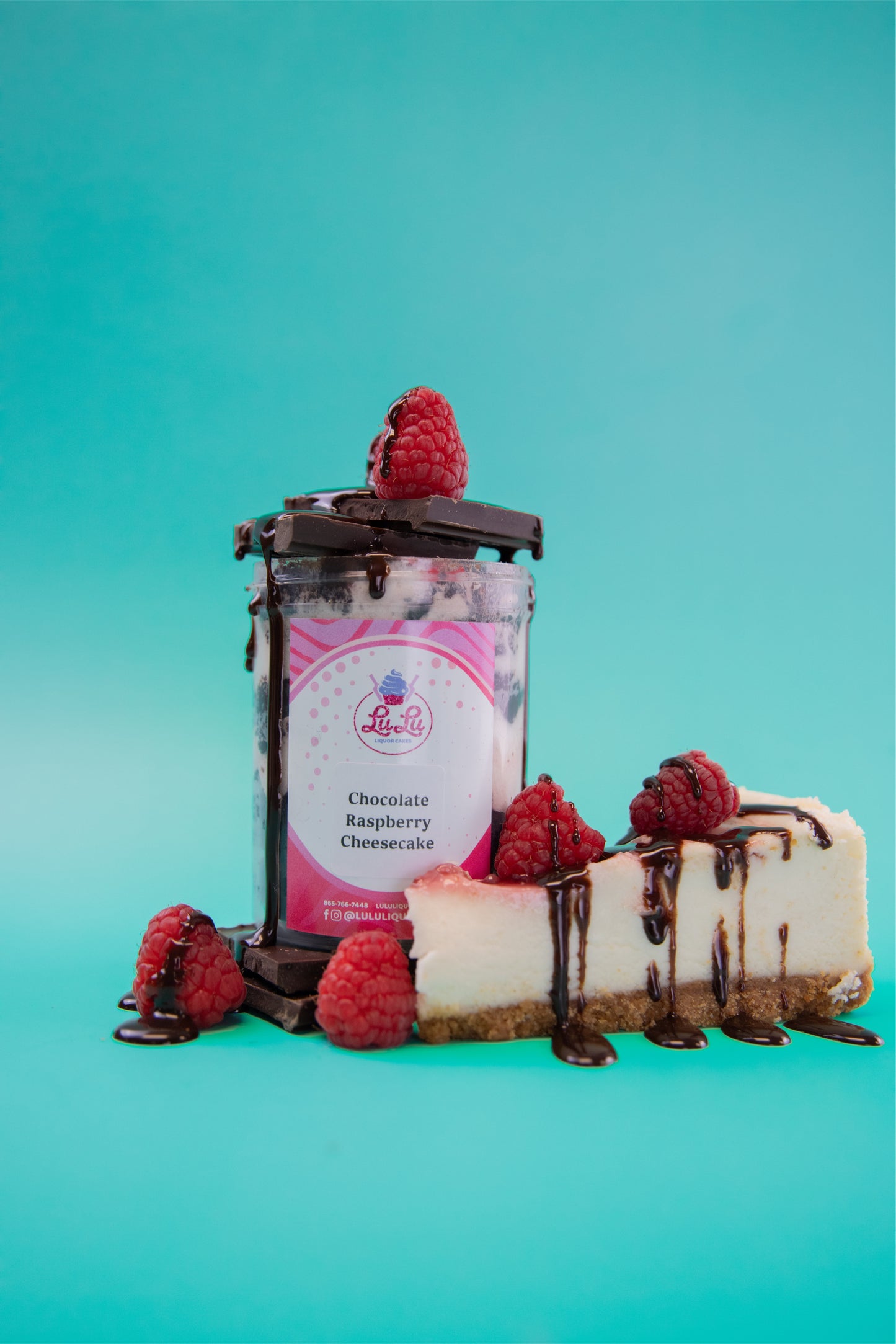 Dark Chocolate Raspberry Cheesecake Liquor Cake Jar