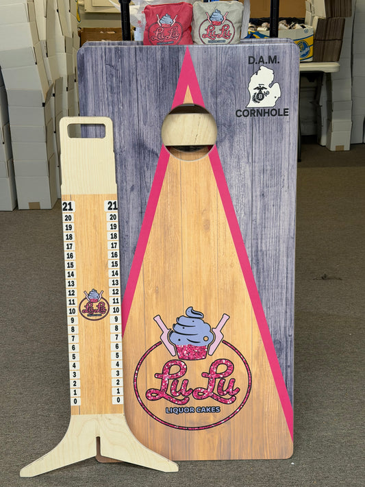SWEET STAKES ENTRY TO WIN Lulu Liquor Cake BRANDED CORNHOLE BOARDS